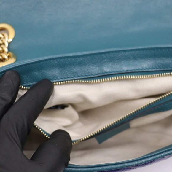Gucci GG Marmont Small Shoulder Bag Blue Matelassé Leather - Picture 3 of 13